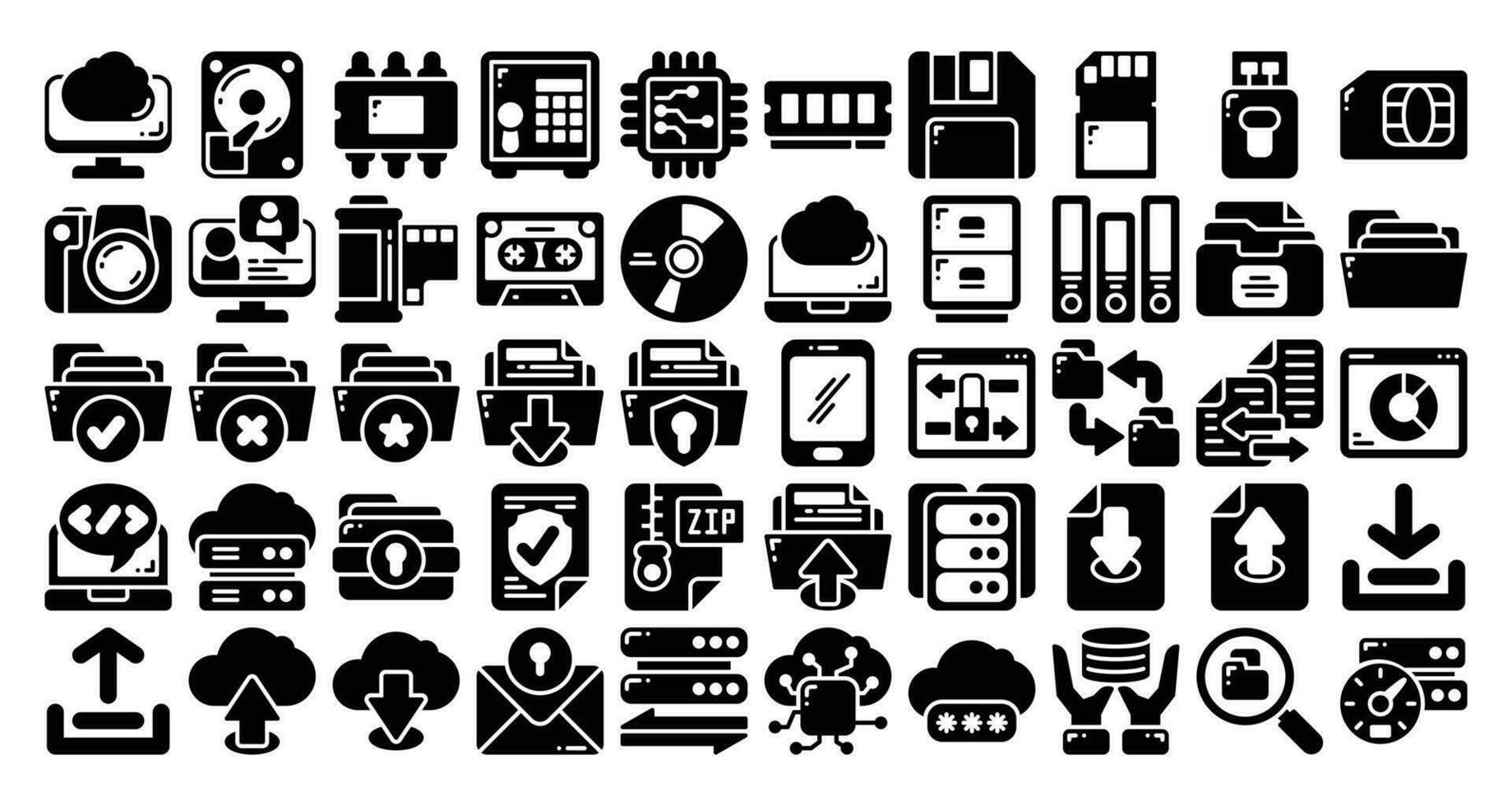 Data Storage Glyph Icon Set. Perfect for Graphic Design, Mobile, UI, and Web Masterpieces vector