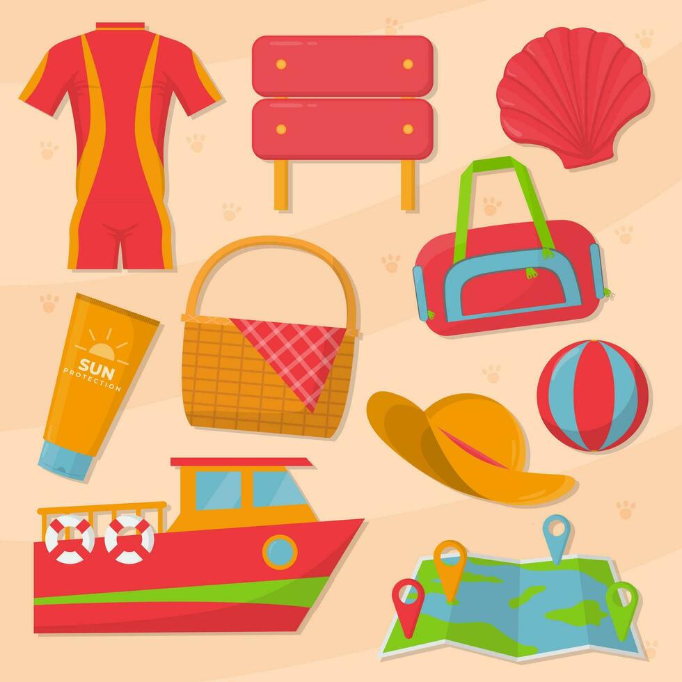 10 verano icono ilustraciones conjunto aislado en el de colores antecedentes vector