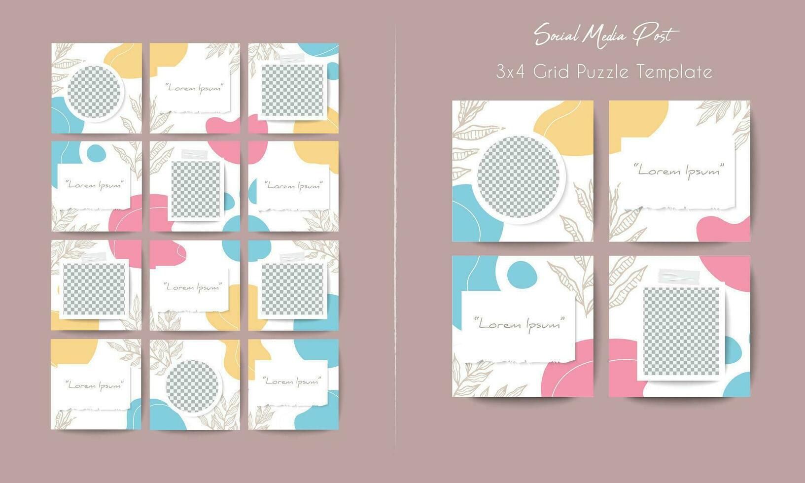 Social media  feed post template in grid puzzle style with organic shape background vector