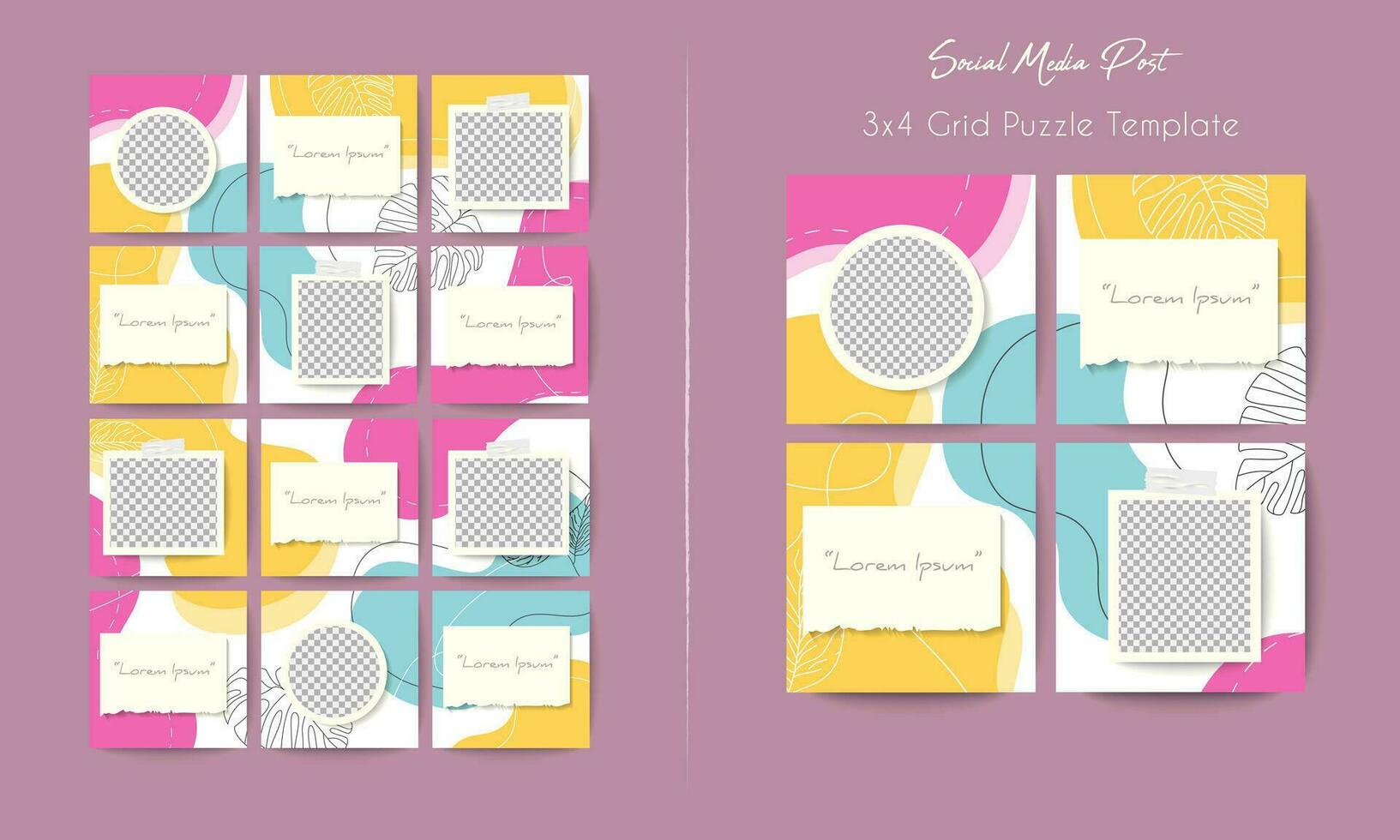 Social media post template in grid puzzle style for brand marketing vector