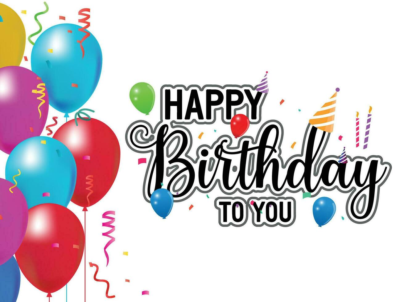 Happy birthday vector transparent background. colorful happy birthday border frame with confetti