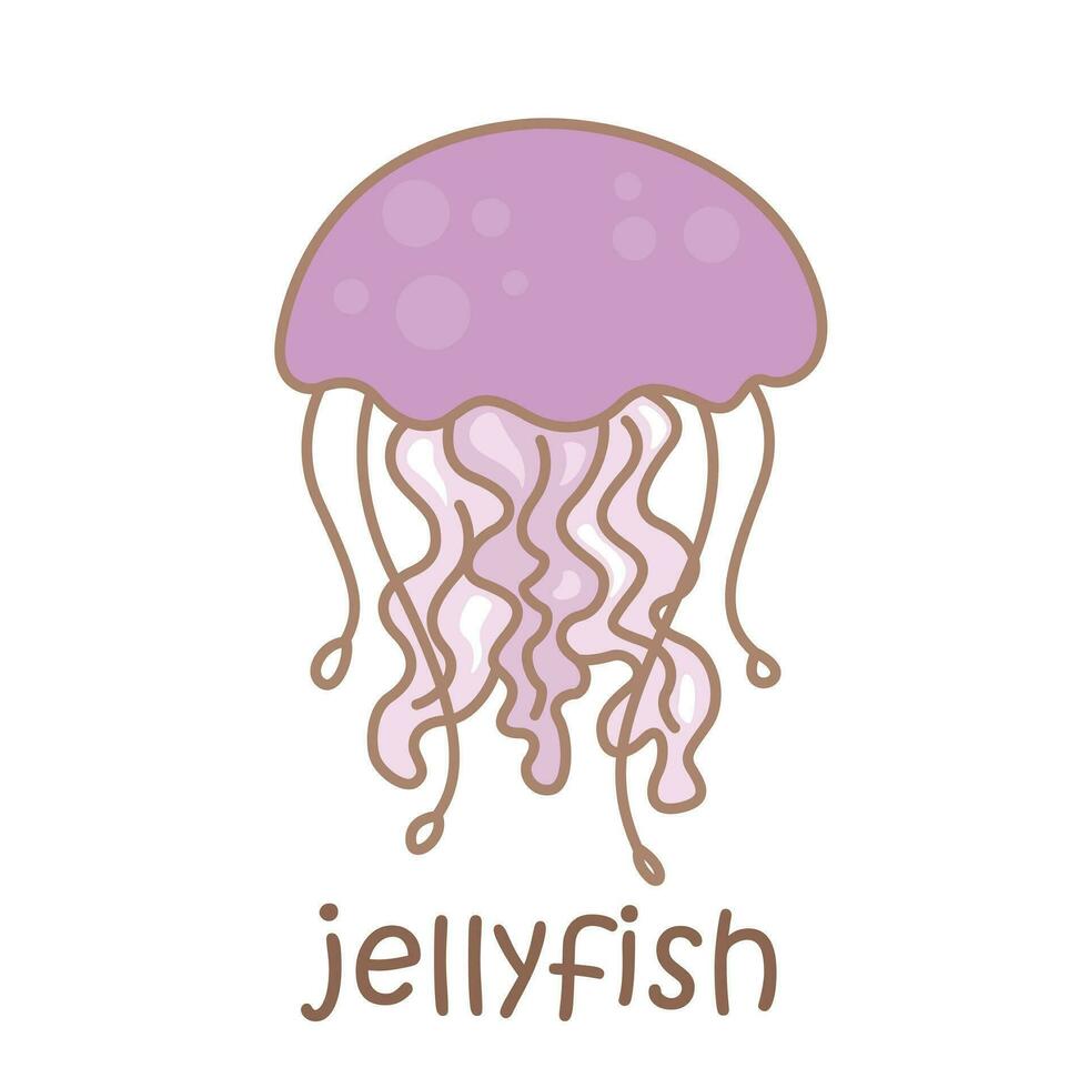 alfabeto j para Medusa vocabulario colegio lección estudiante dibujos animados ilustración vector clipart