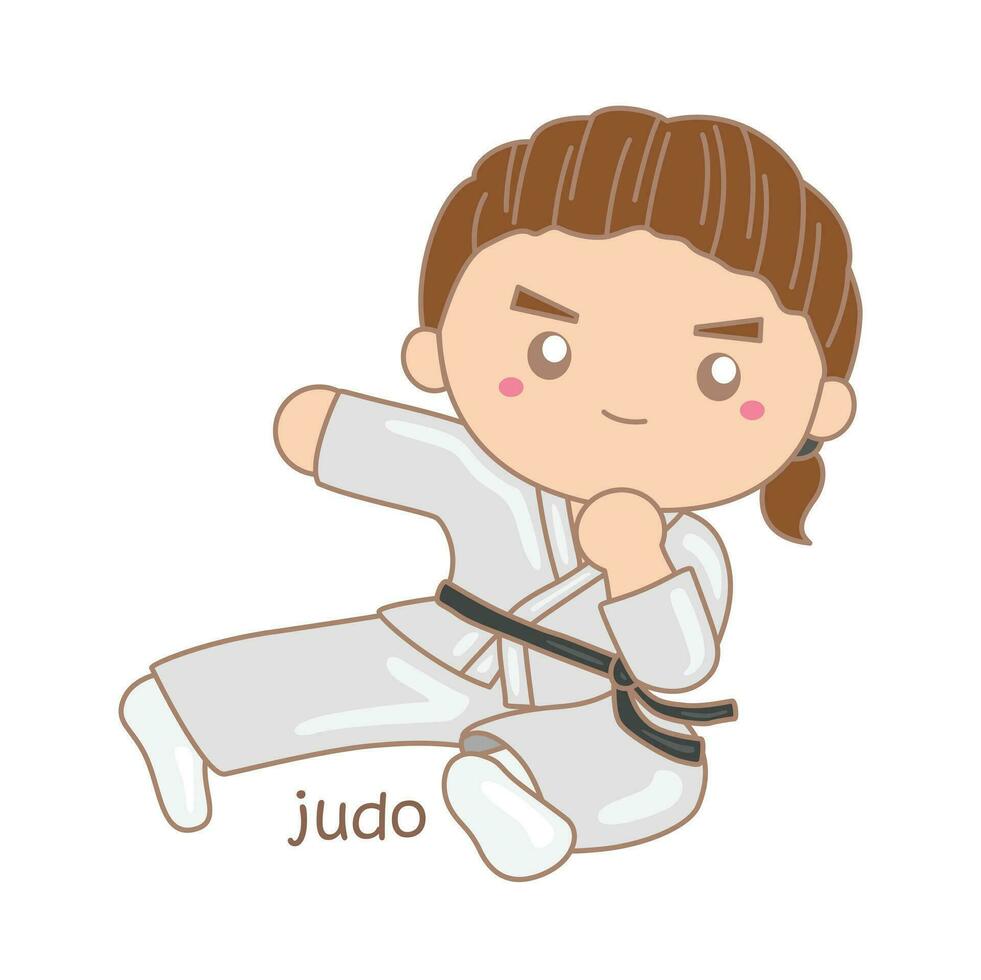 alfabeto j para judo vocabulario colegio lección estudiante dibujos animados ilustración vector clipart