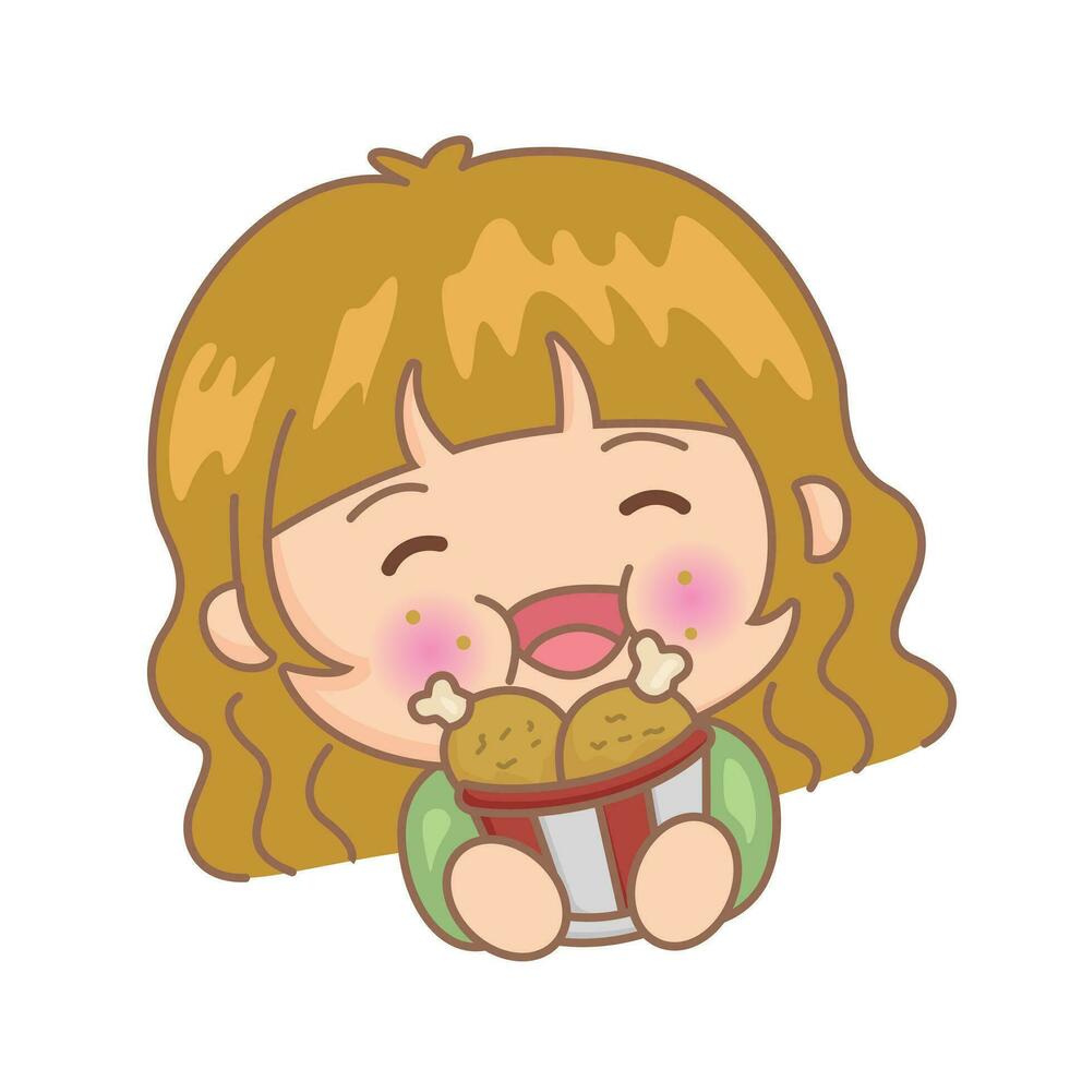 Funny Girl Kids Cartoon Like To Eat Illustration Vector Clipart Sticker funny-girl-kids-cartoon-like-to-eat-illustration-vector-clipart-sticker