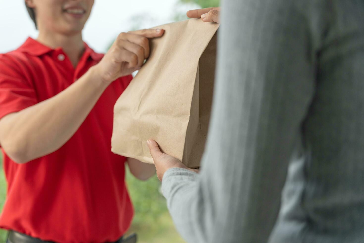 Delivery man send deliver express. online shop, paper container, takeaway, postman, delivery service, packages, electronic money, Digital paper bag, bag, customer, logistic, e-commerce, shopping photo