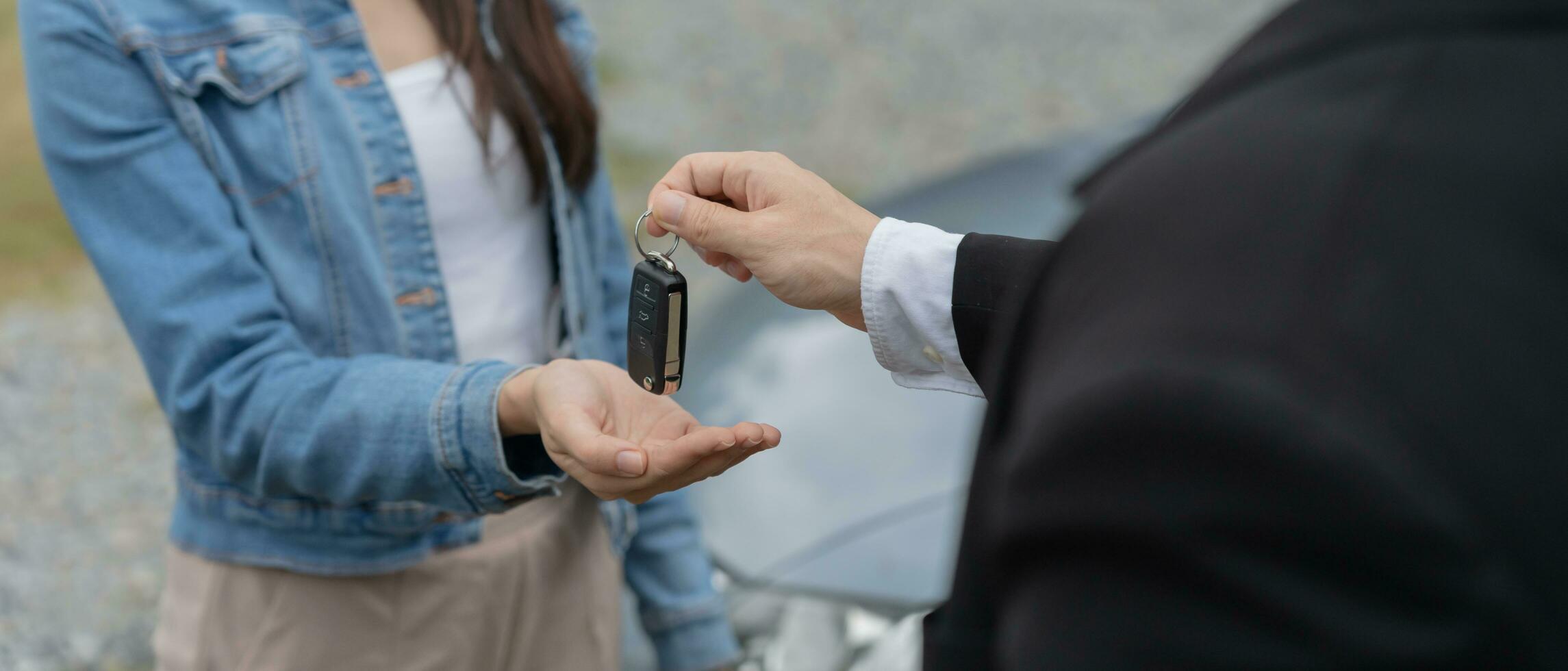 lease, rental car, sell, buy. Dealership manager send car keys to the new owner.  Sales, loan credit financial, rent vehicle, insurance,  renting, Seller, dealer, installment, car care business photo