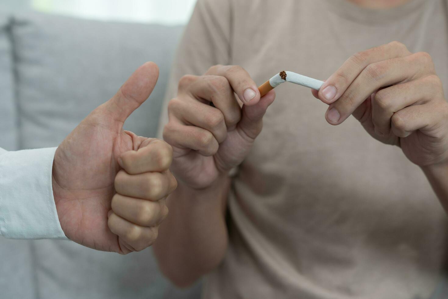 No smoking. Man stop smoke, refuse, reject, break take cigarette, say no. quit smoking for health. world tobacco day. drugs, Lung Cancer, emphysema , Pulmonary disease, narcotic, nicotine effect photo