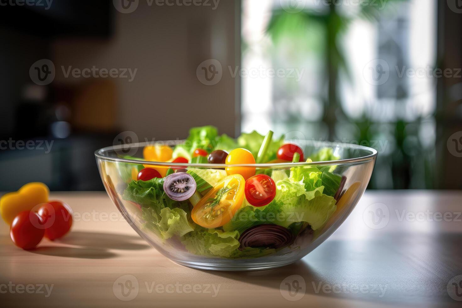 Vegetable salad. Healthy breakfast. Proper nutrition. Healthy food. Generative AI technology. photo