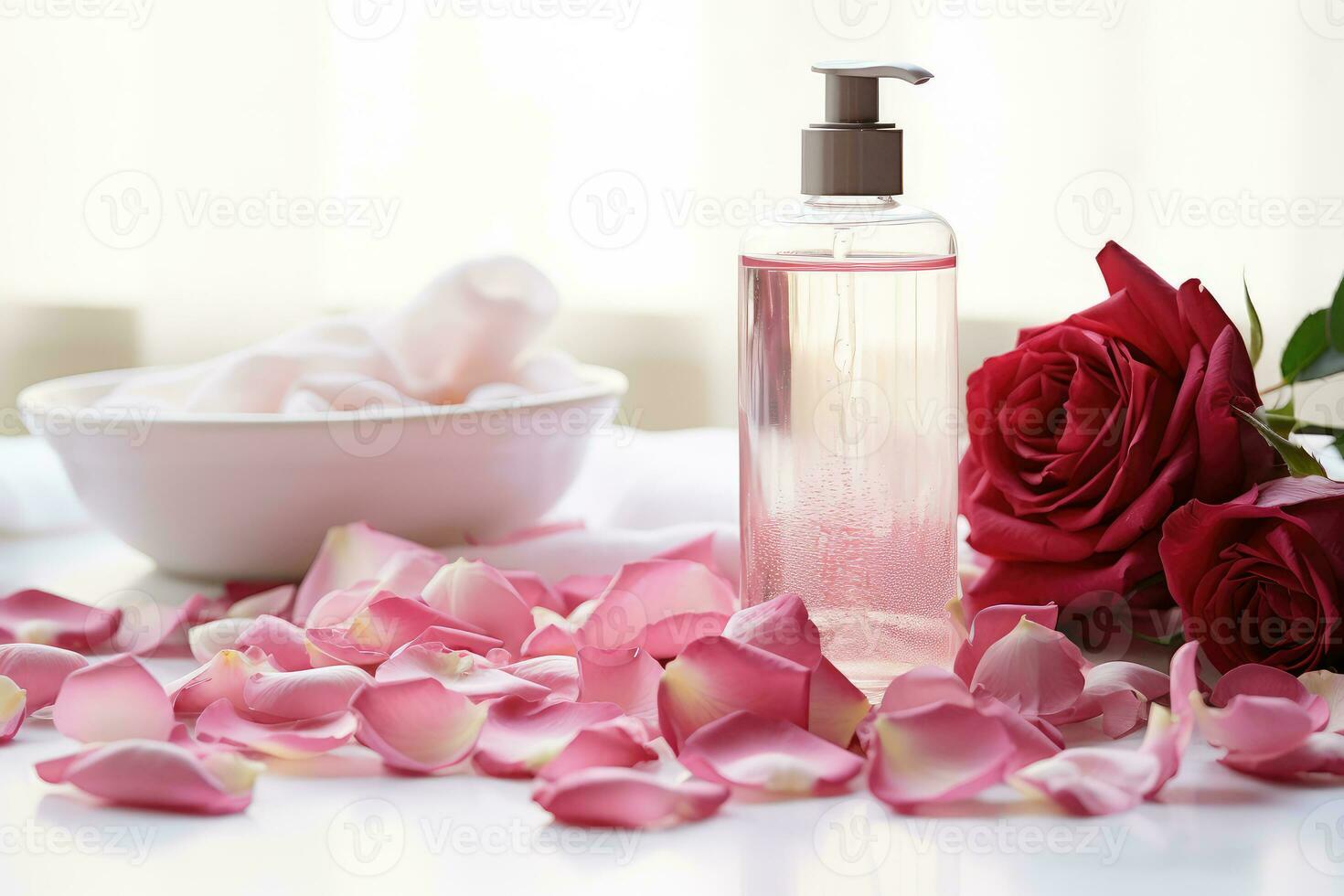 Rose Liquid Soap. Generation AI technology. photo