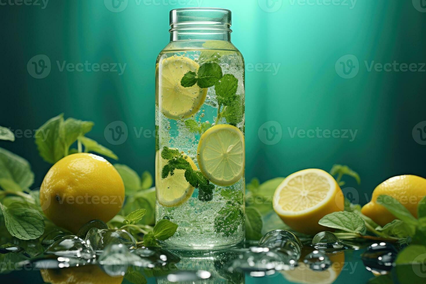 Cold refreshing lemonade. Generation AI technology. photo