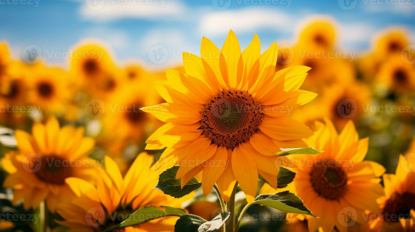 AI Generative Sun flower on fields outdoors in summer photo