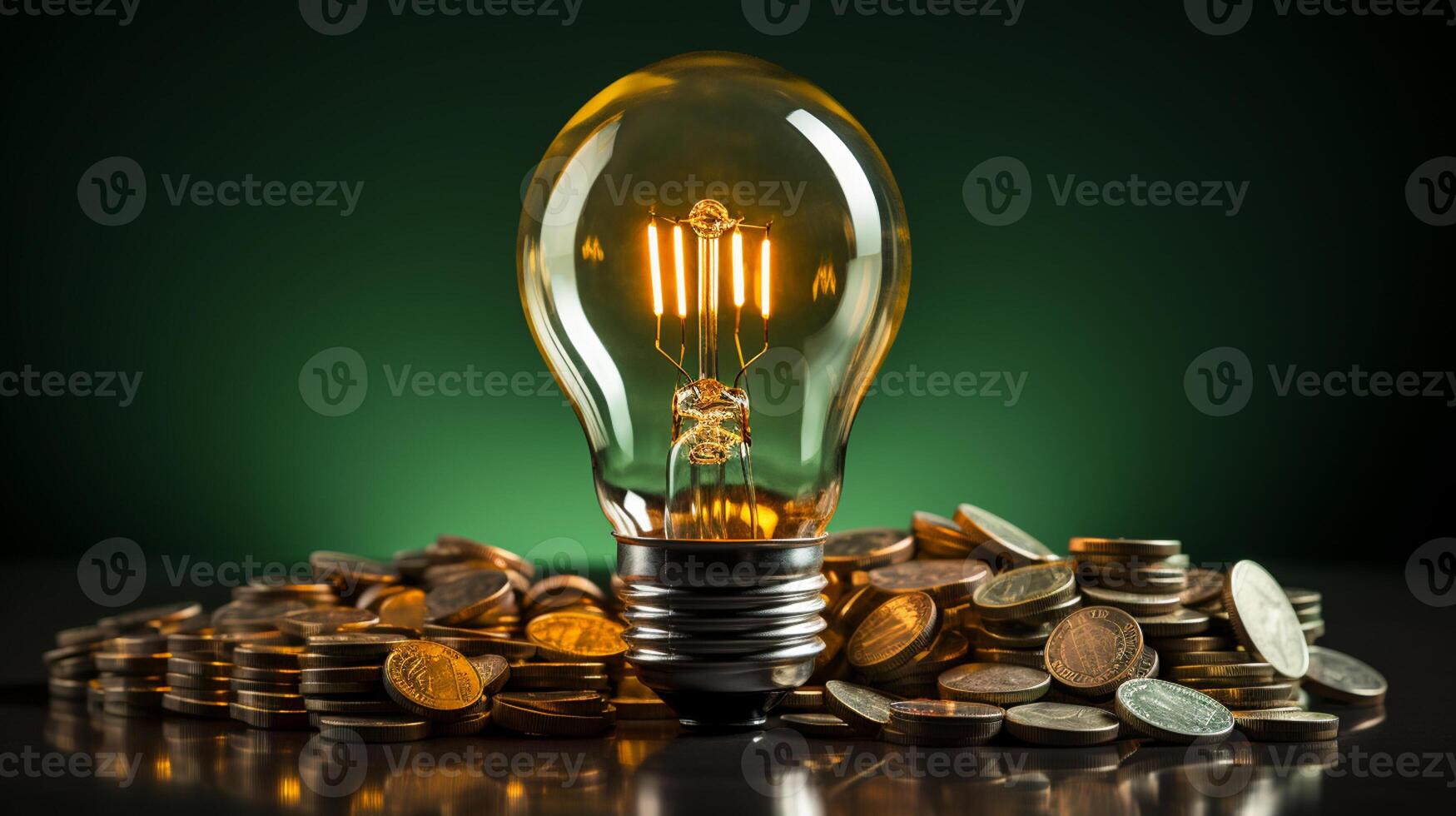 Rising energy cost concept. Light bulb on top of a stack of currency photo