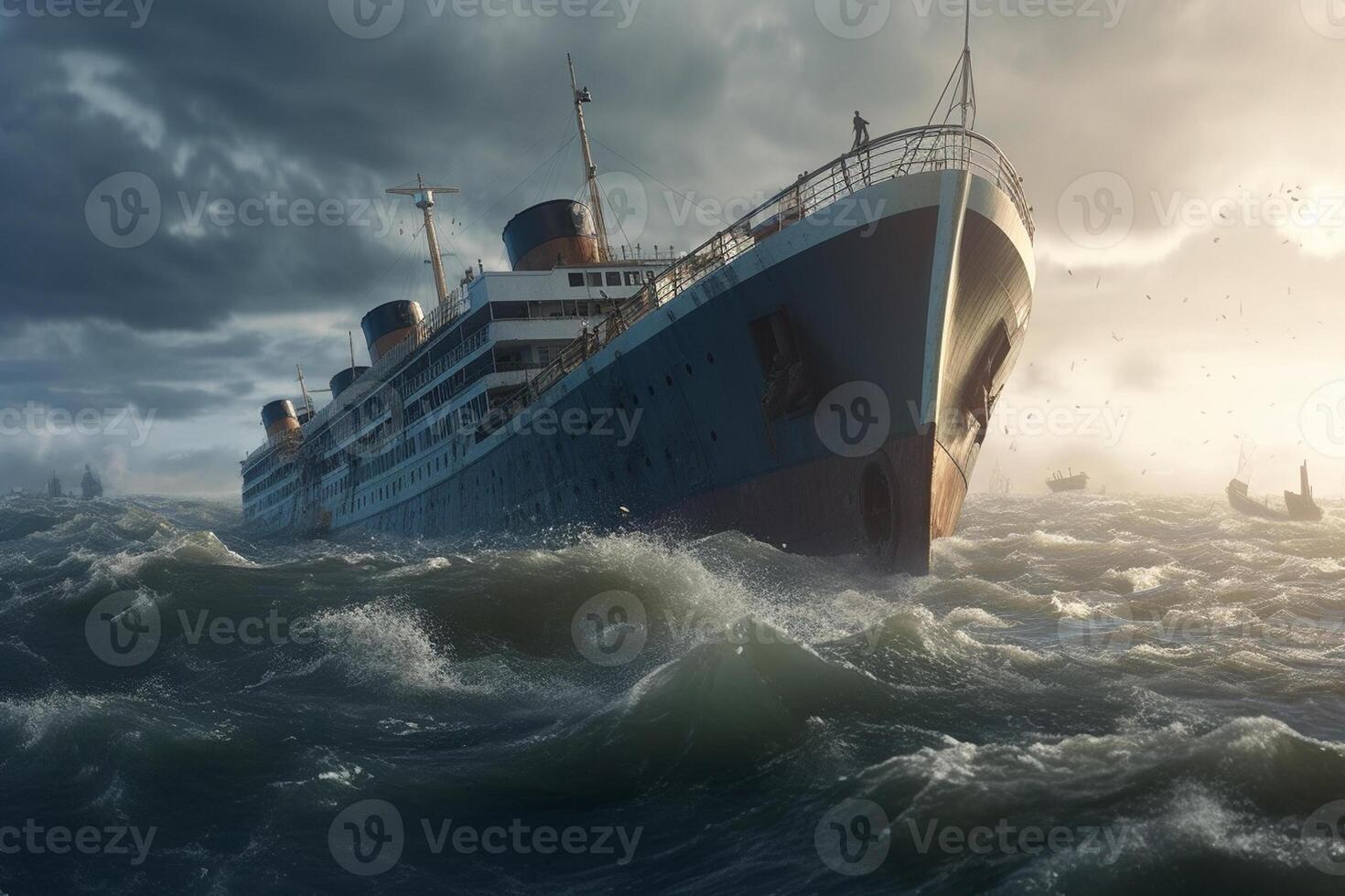 a heavy Cruise ship drown into the sea photo