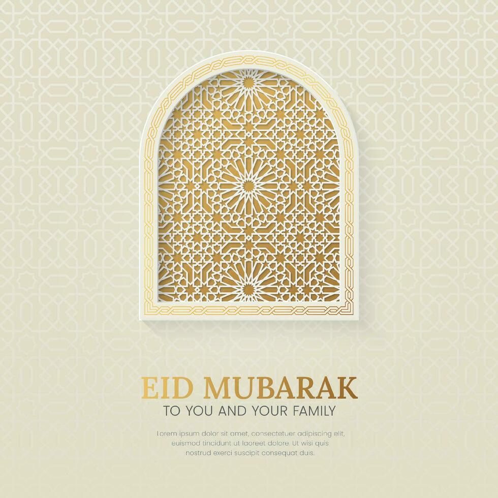 Eid Mubarak elegant social media post template with Islamic pattern arch frame vector