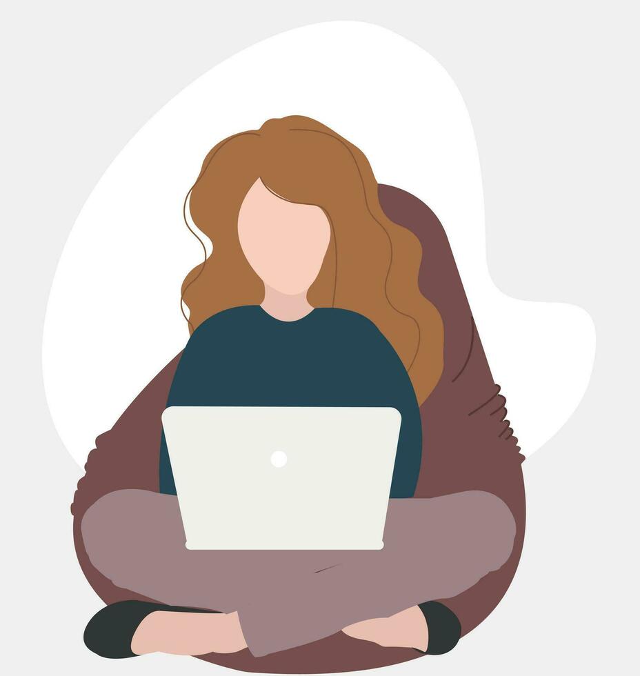 Brown woman sitting in bean bag vector