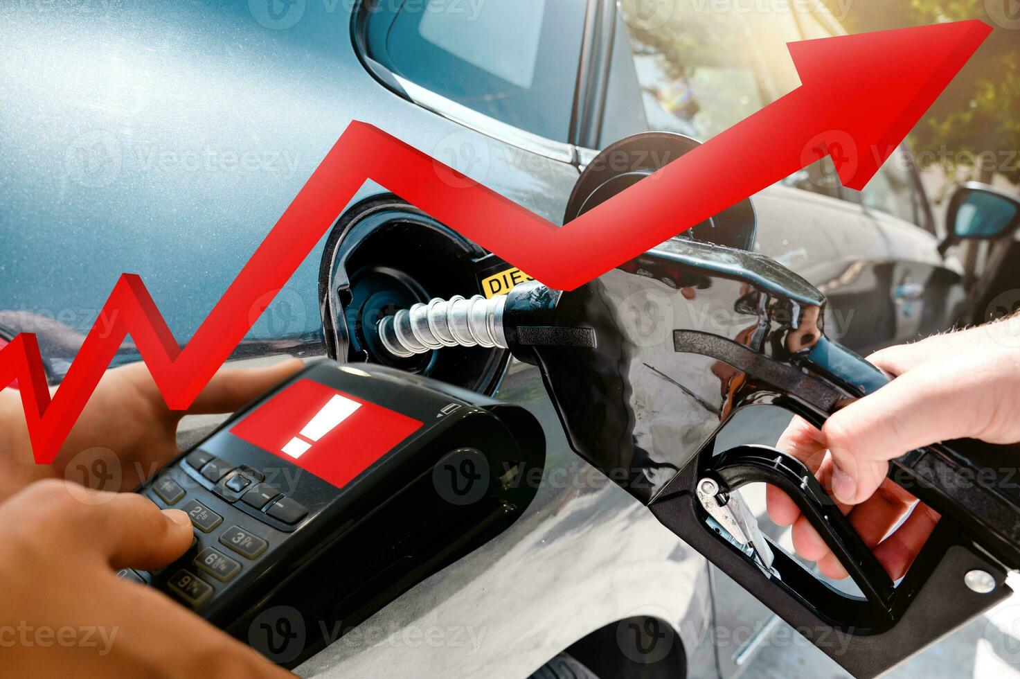 Bank pos ready to pay for a car fuel refueling photo