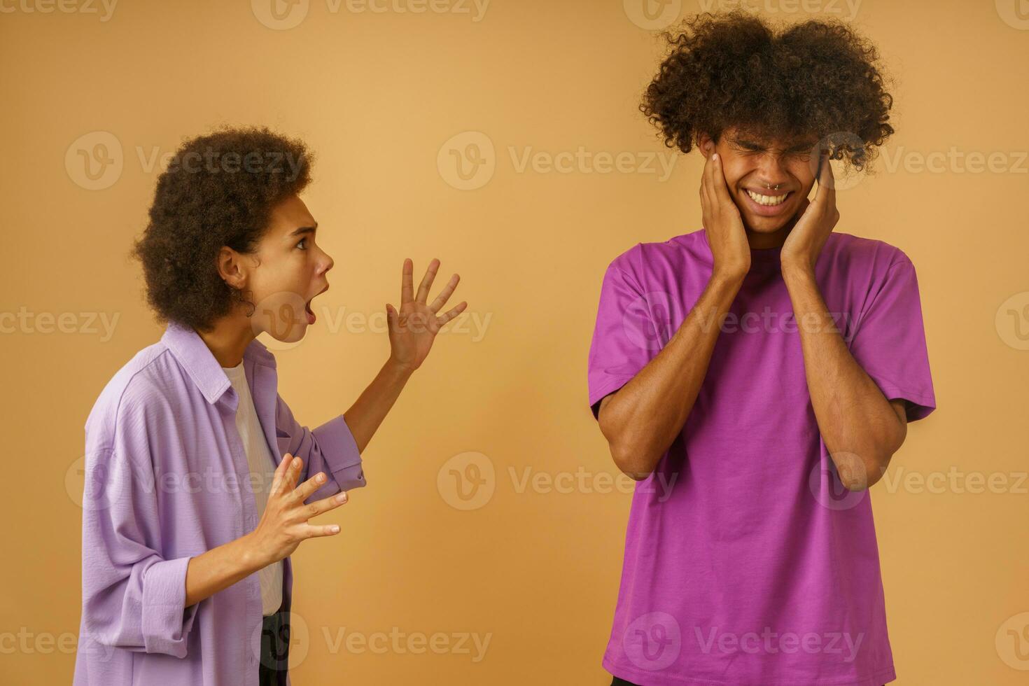 Husband and wife have difficult in their relationship. Problem and separation concept photo