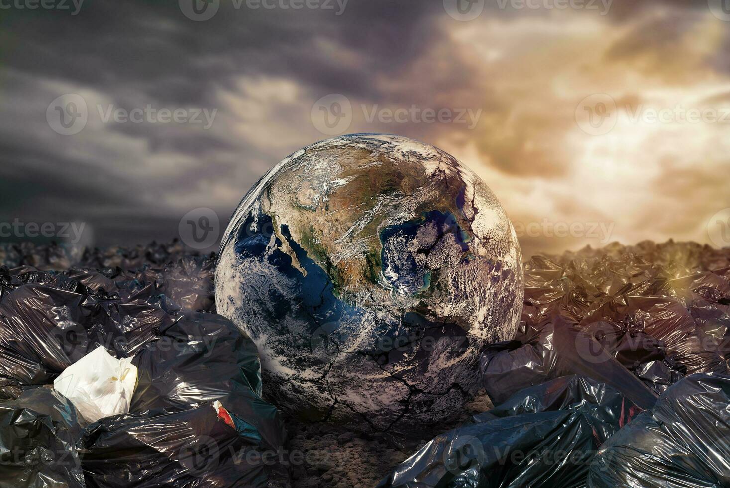 Plantet Earth surrounded by undifferentiated trash. World provided by NASA photo