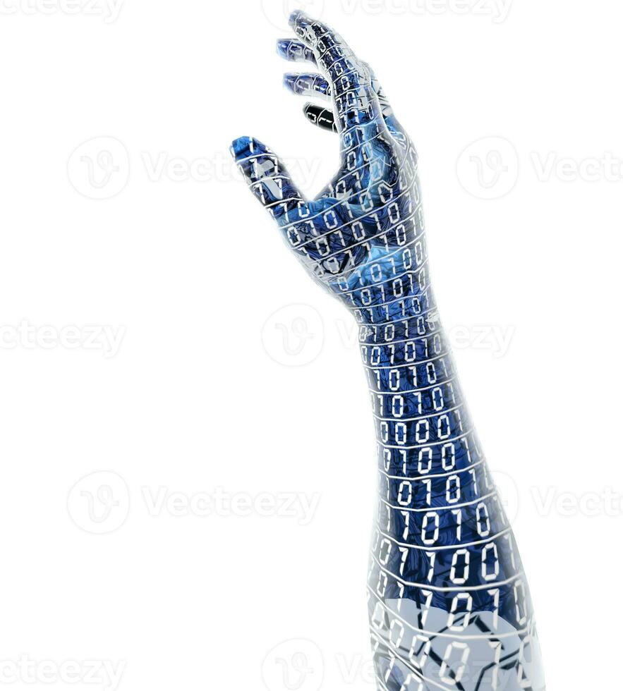 Artificial intelligence concept with an arm made of binary code photo