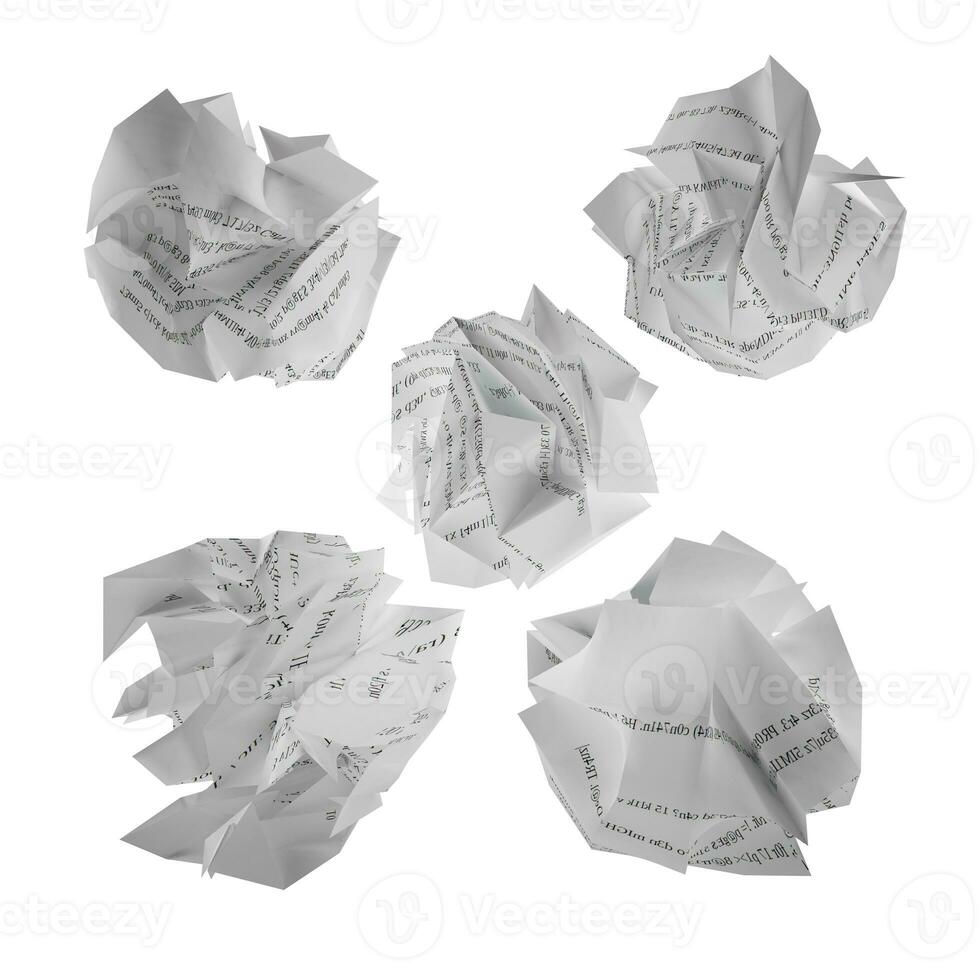 Crumpled ball papers documents. bureaucracy and overworked concept. 3d rendering photo