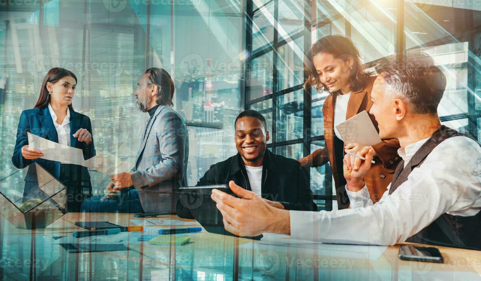 Group of business people have a meeting about company stats photo