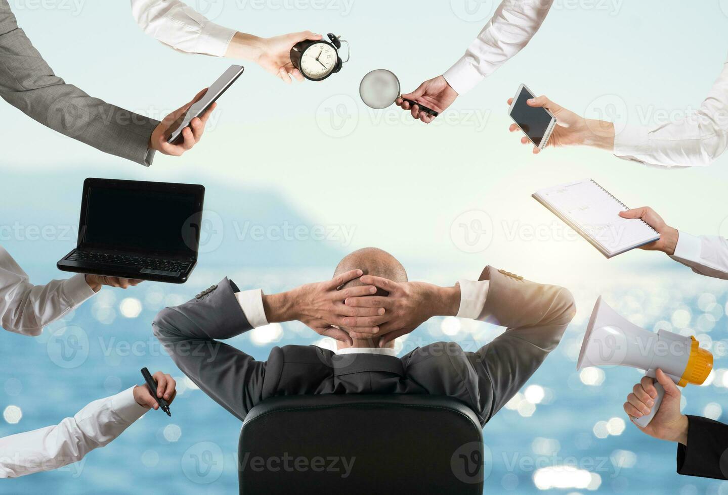 Successful businessman is relaxing after a stressed day of work photo