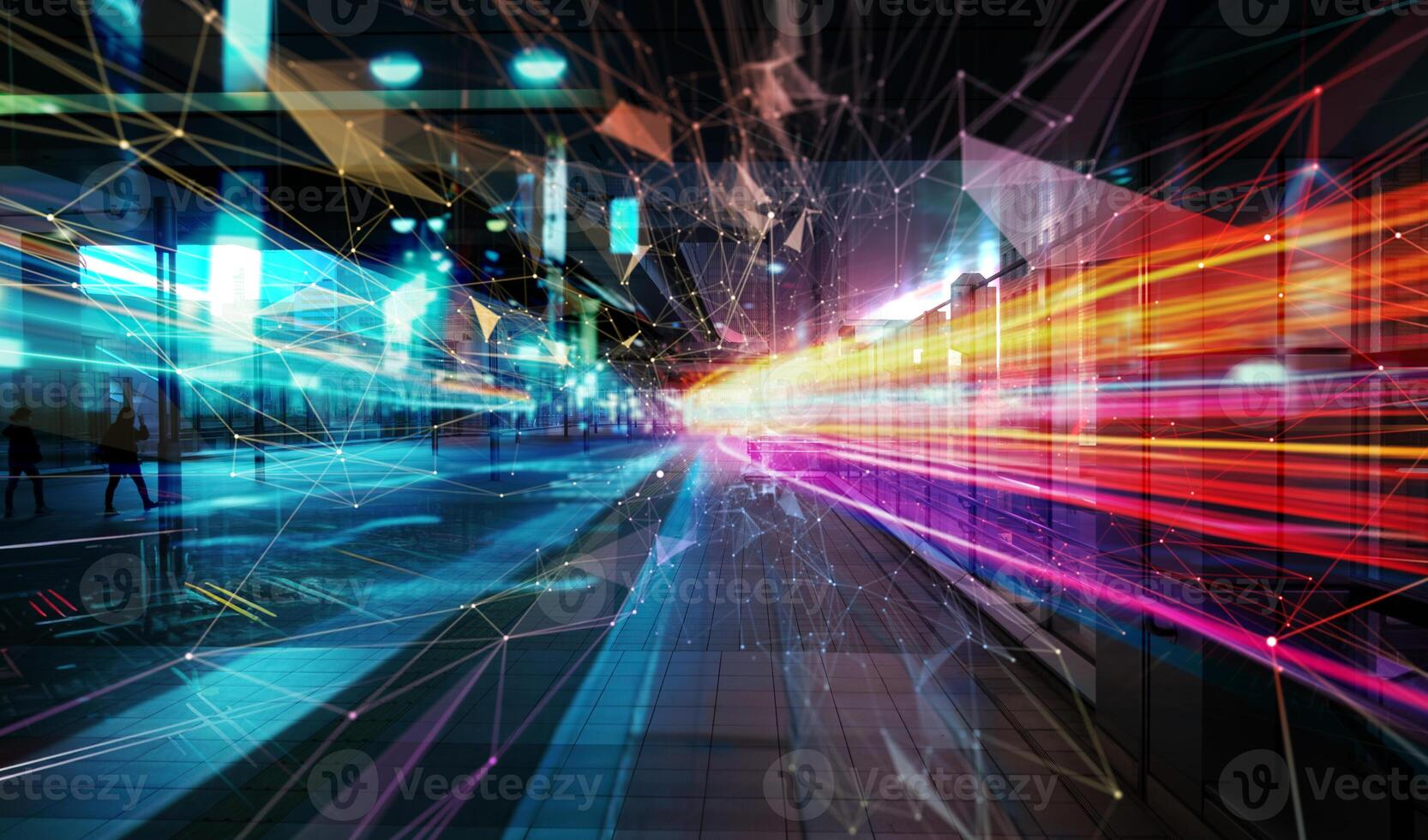 Futuristic background with internet fiber and network effect. photo