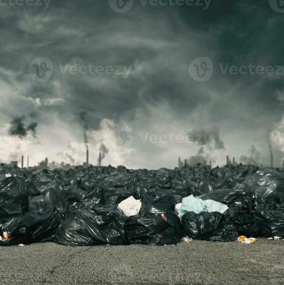 Environment damaged by garbage and industry pollution. ecology concept photo