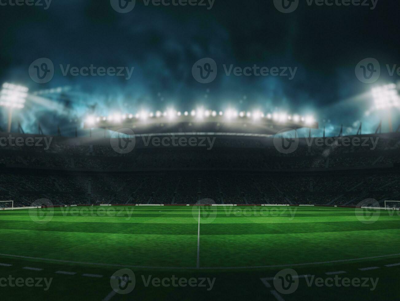 Soccer stadium with the stands full of fans waiting for the game, with no players. 3D Rendering photo