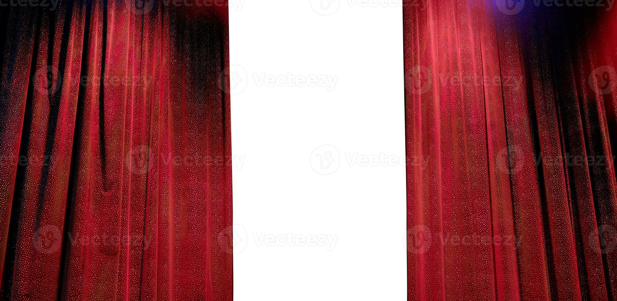 elegante teatro etapa con abrió rojo cortina Listo a el actuación foto