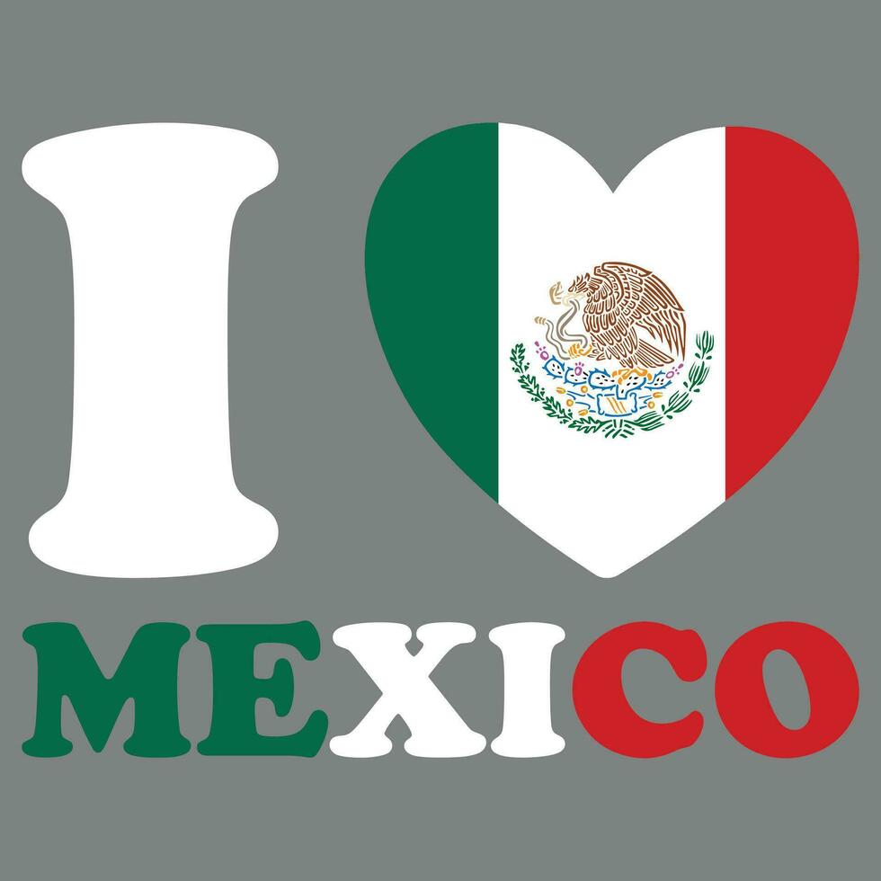 I Love Mexico, Mexico Heart Flag Vector