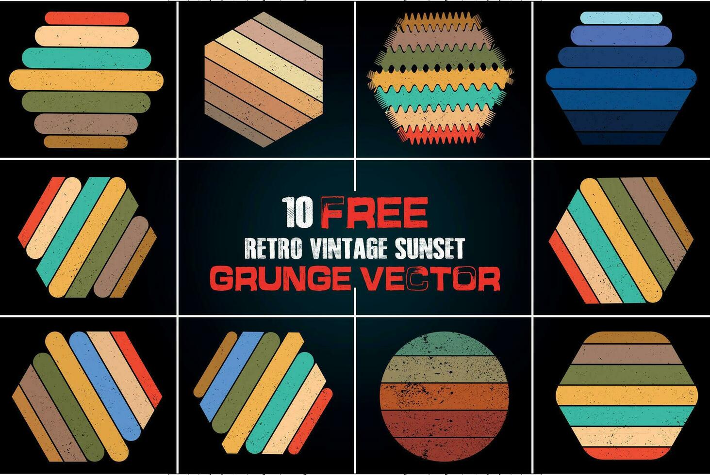 10 FREE RETRO VINTAGE SUNSET GRUNGE VECTOR