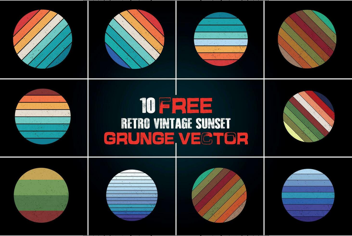 10 FREE RETRO VINTAGE SUNSET GRUNGE VECTOR