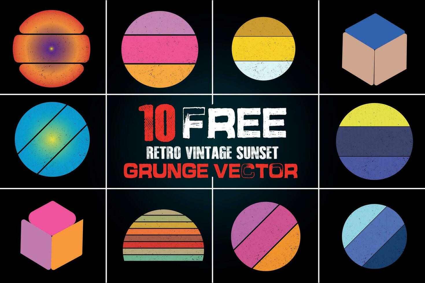 10 FREE RETRO VINTAGE SUNSET GRUNGE VECTOR