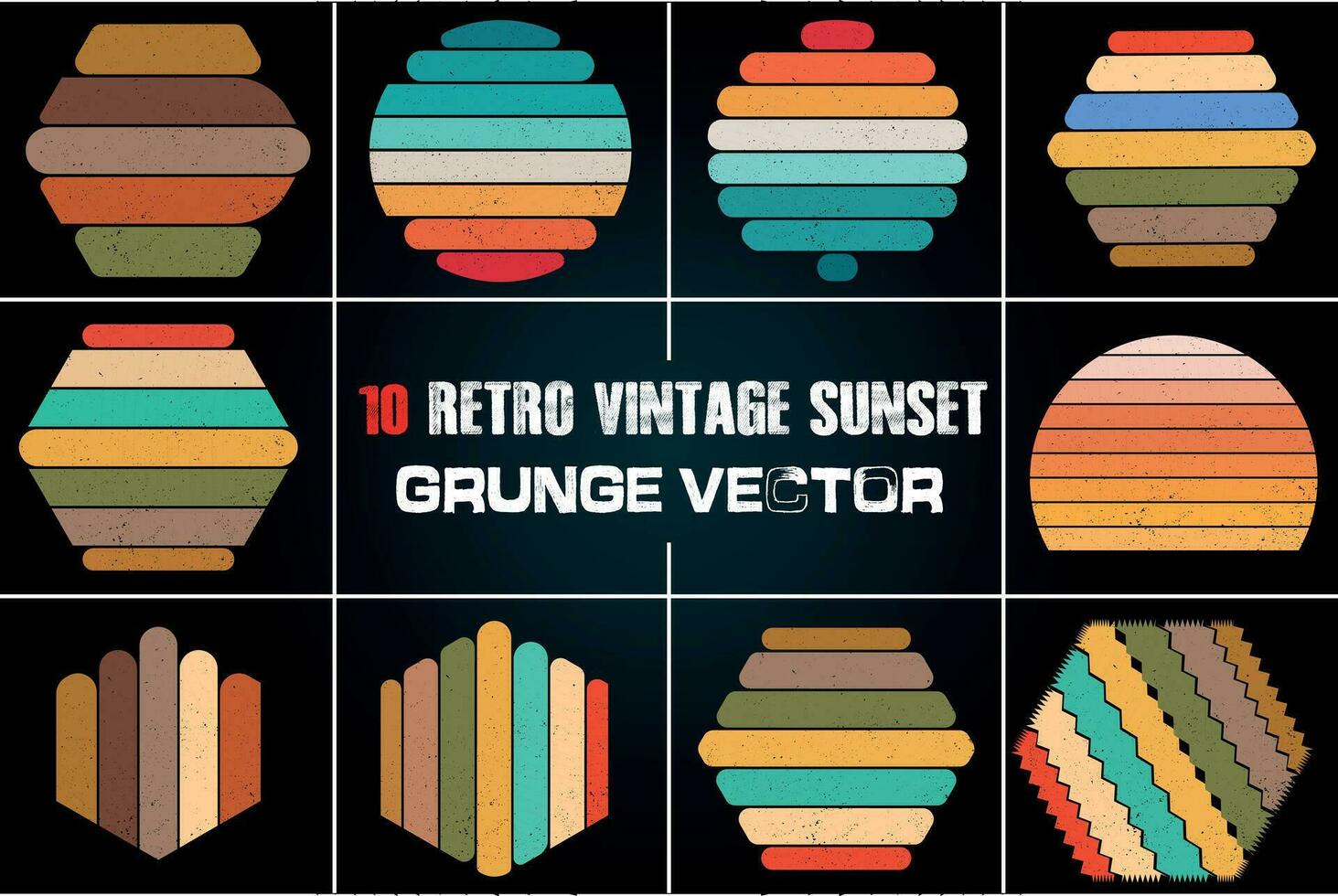 10 retro Clásico puesta de sol fondo, nostálgico retro puesta de sol Sueños antecedentes vector