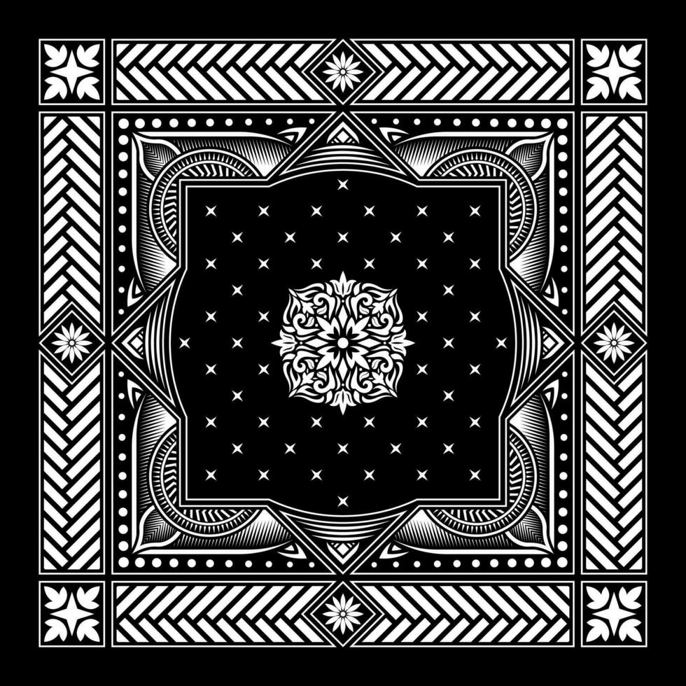 Simple Bandana decorated with white geometric pattern ornament lines that can be applied to scarf, kerchief, tapestry and more fabrics with various colors vector