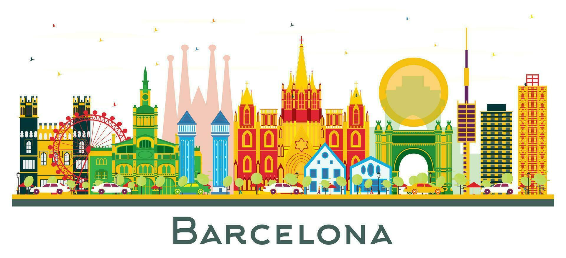 Barcelona España ciudad horizonte con color edificios aislado en blanco. vector