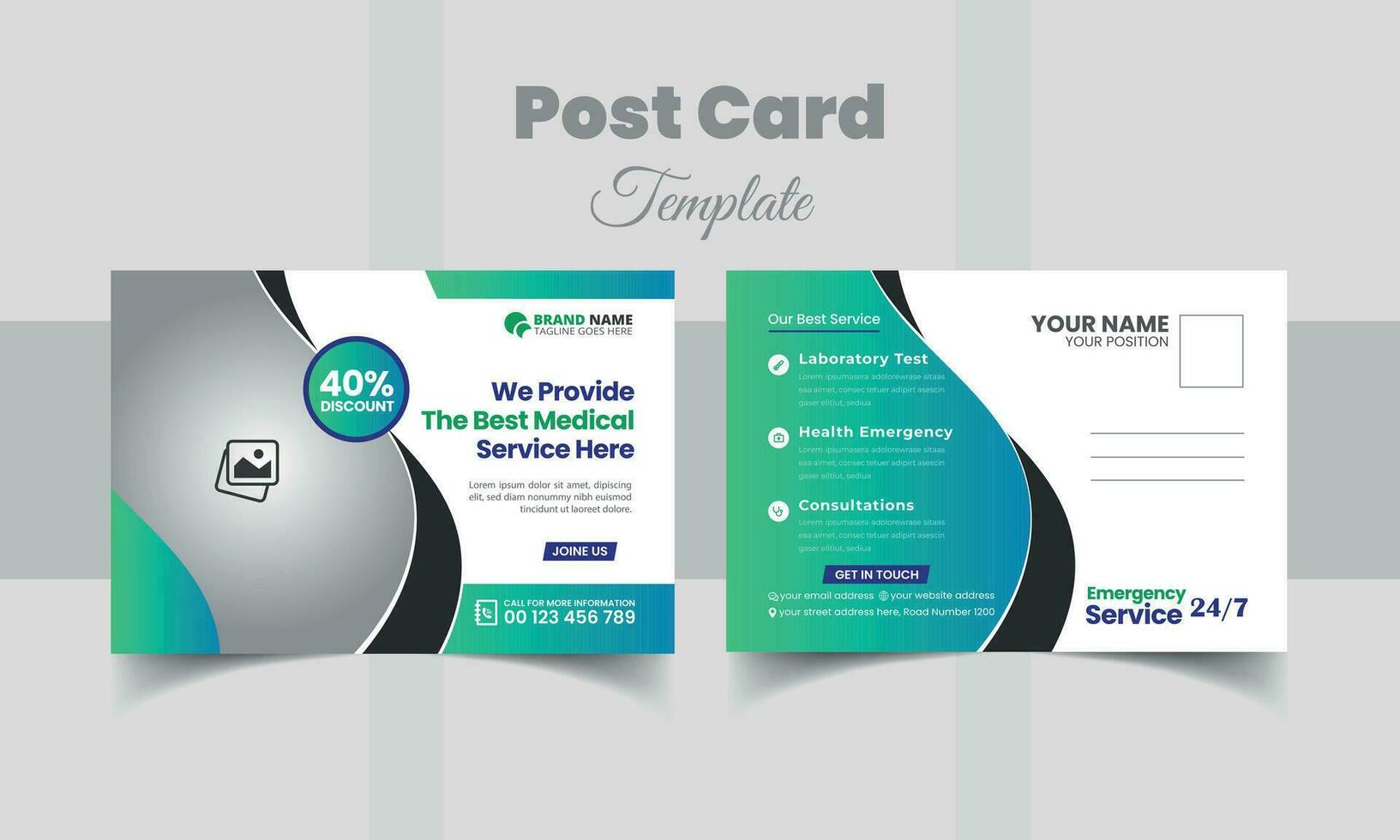 Simple and clean Medical healthcare postcard template design vector