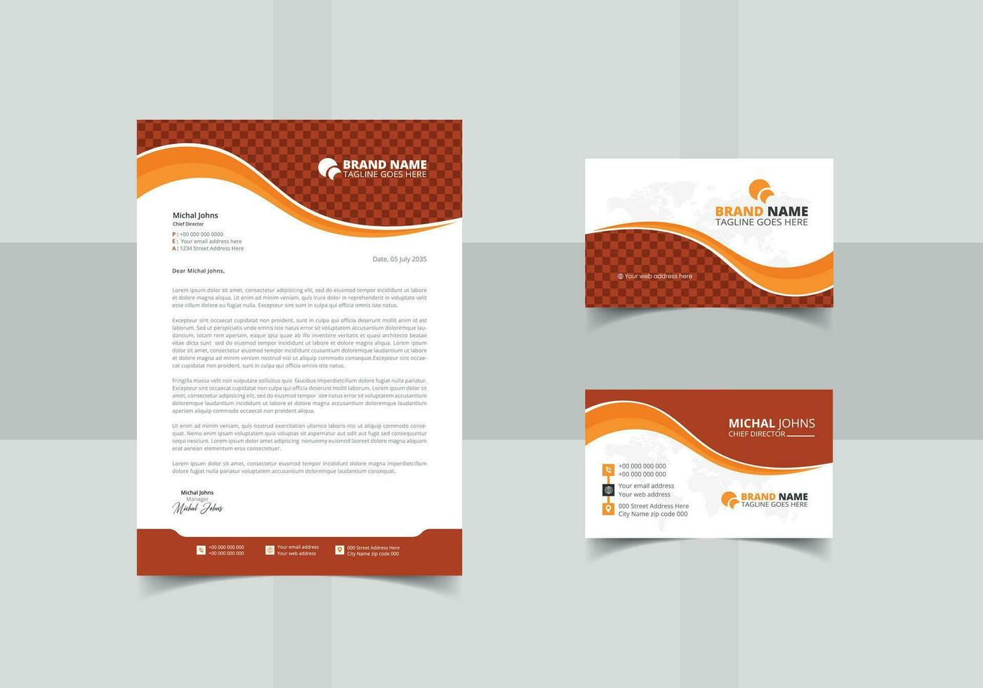 Professional business letterhead template with business card stationery vector