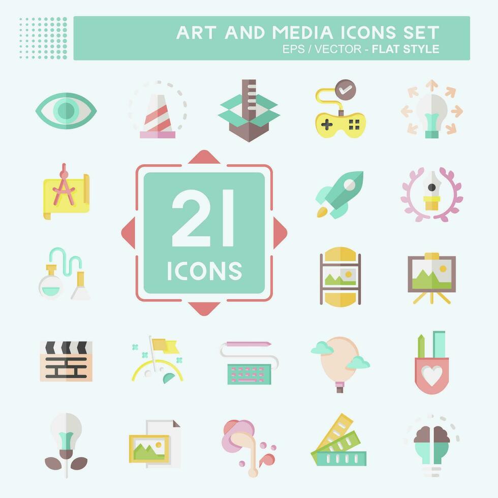 Icon Set Art and Media. related to Education symbol. flat style. simple design editable vector
