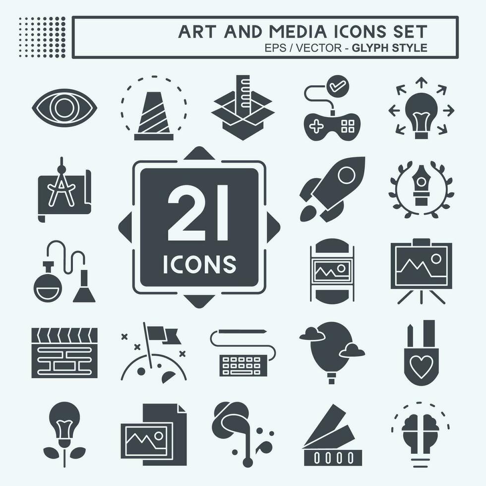 Icon Set Art and Media. related to Education symbol. glyph style. simple design editable vector