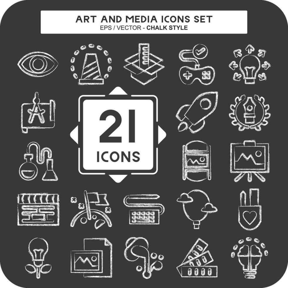 icono conjunto Arte y medios de comunicación. relacionado a educación símbolo. tiza estilo. sencillo diseño editable vector