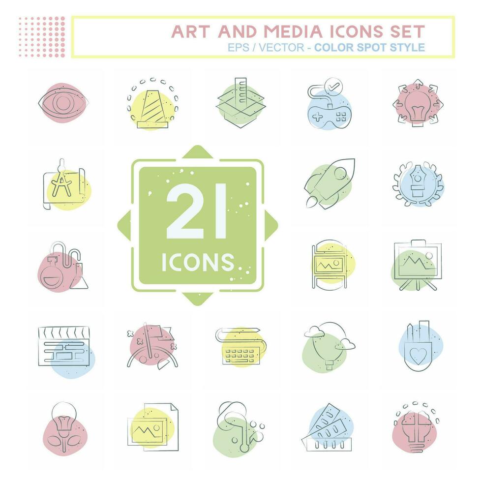 Icon Set Art and Media. related to Education symbol. Color Spot Style. simple design editable vector
