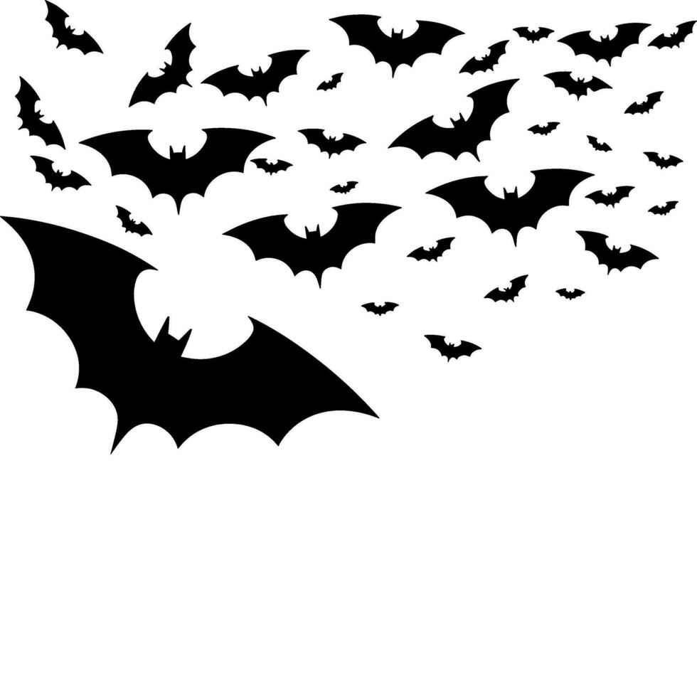 Bats in Flight A flock of bats soaring through the night sky,halloween day, bat silhouette vector