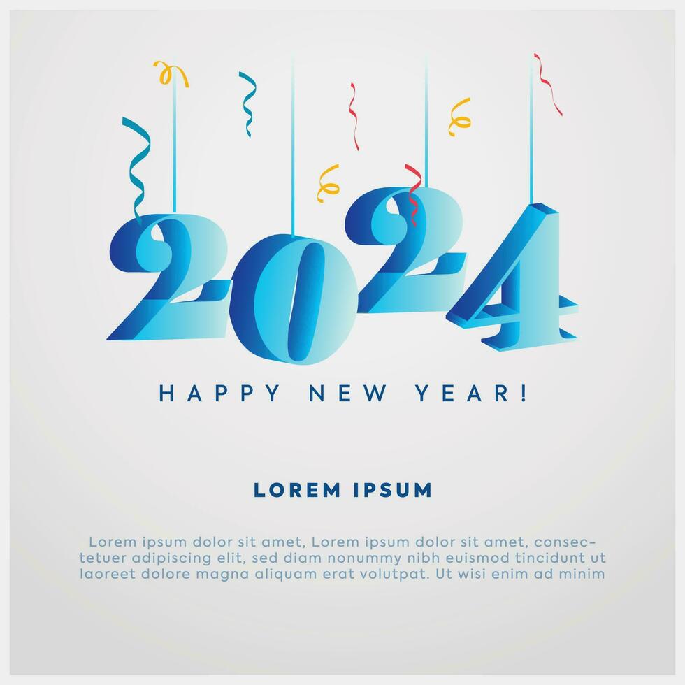 2024. Happy new year 2024. new year celebrations invitation card. 2024 3D hanging numbers. the new year 2024 banner or announcement social media post template. New year post. vector