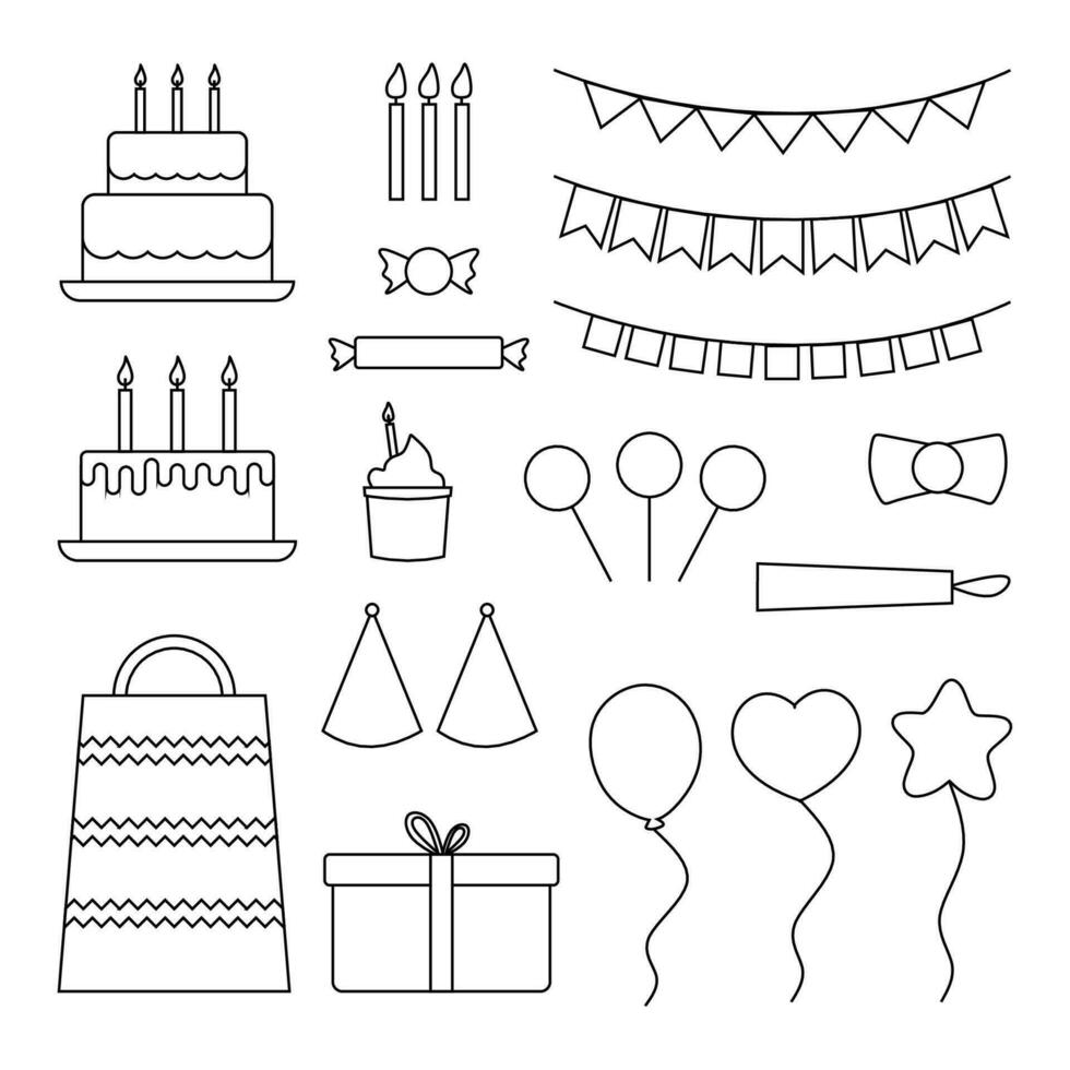 Collection of various festive elements for a birthday party. vector