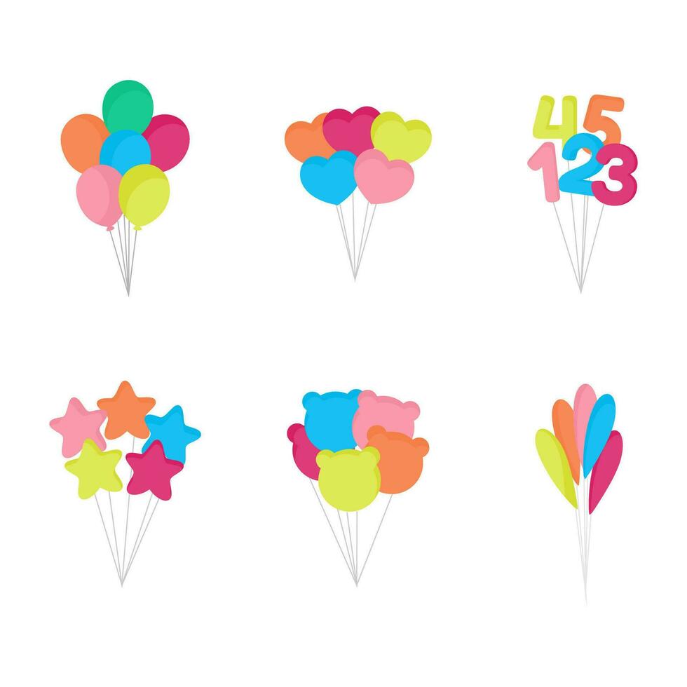 cumpleaños globo conjunto vistoso objetos en plano elementos estilo vector