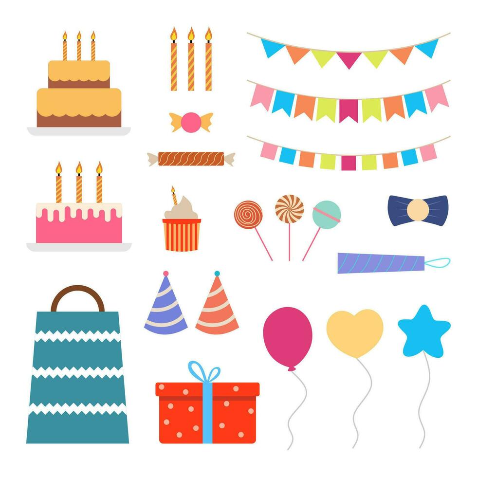 Collection of various festive elements for a birthday party. vector