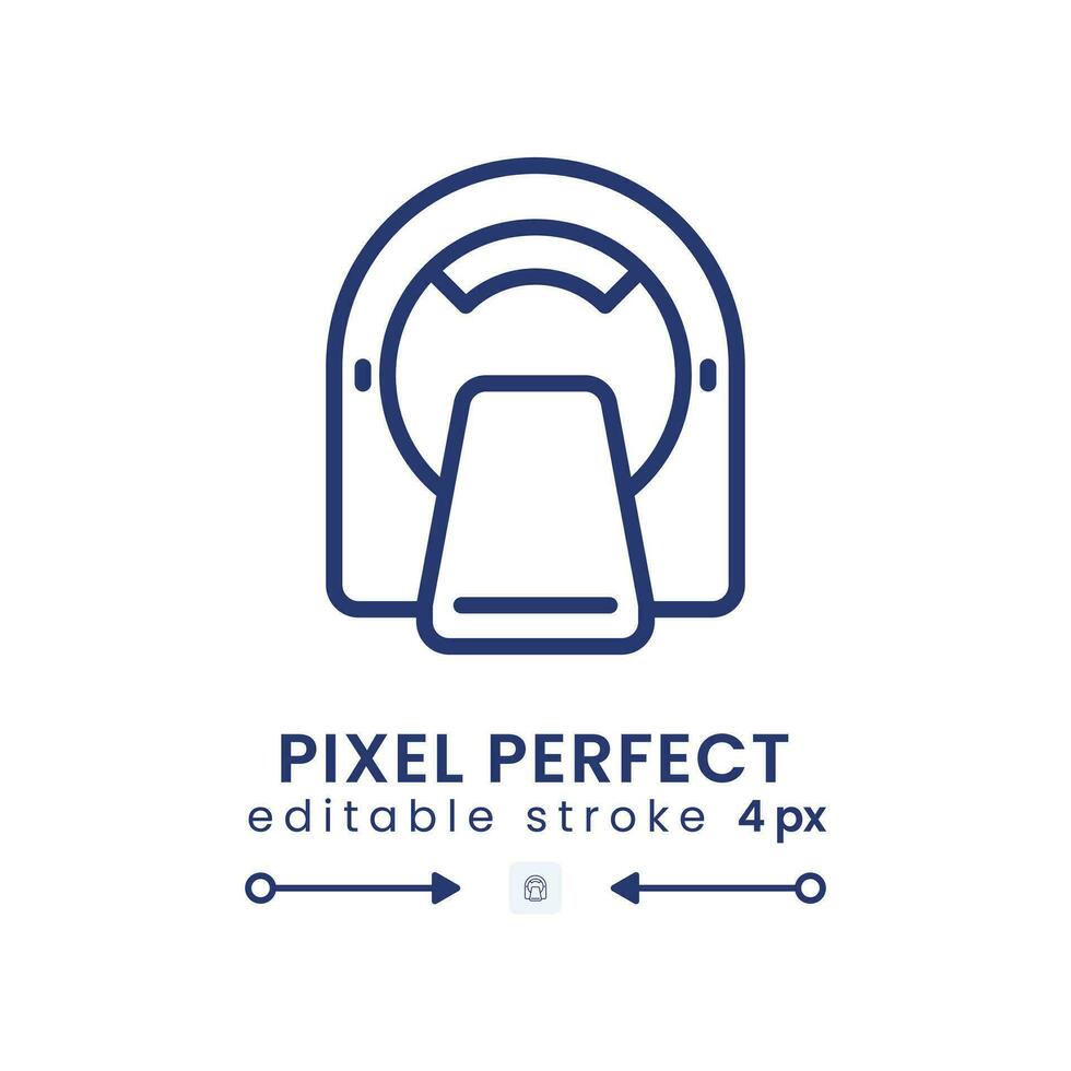 MRI machine linear desktop icon. Brain scanning. Medical equipment. Magnetic resonance imaging. Pixel perfect, outline 4px. GUI, UX design. Isolated user interface element for website. Editable stroke vector