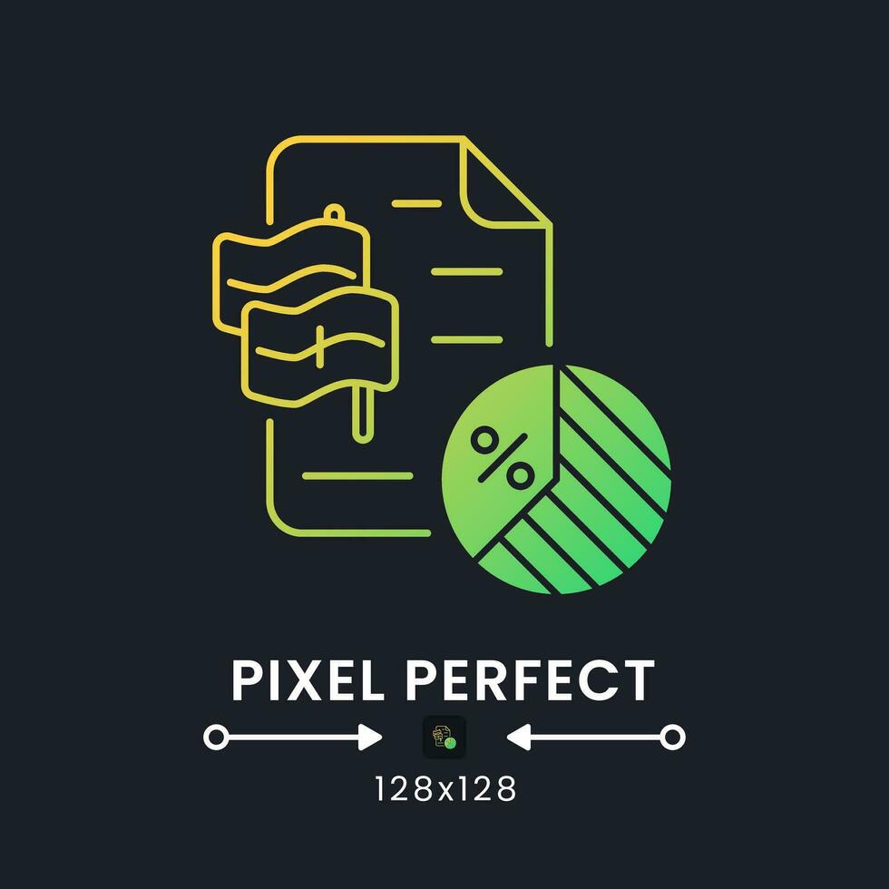 Tax treaty yellow solid gradient desktop icon on black. Double taxation agreement. Fiscal cooperation pact. Pixel perfect 128x128, outline 2px. Glyph pictogram for dark mode. Isolated vector image